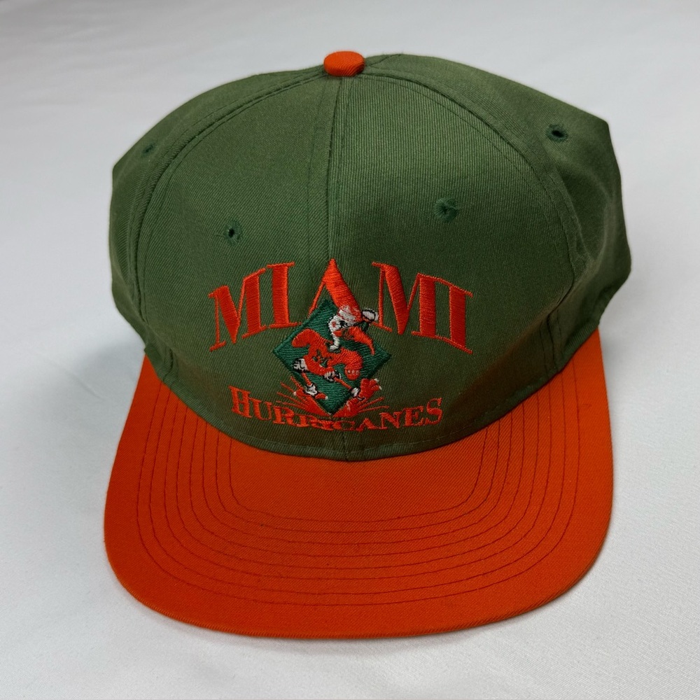 Vtg Miami Hurricanes Snapback Hat 90s Two Tone Green/Orange